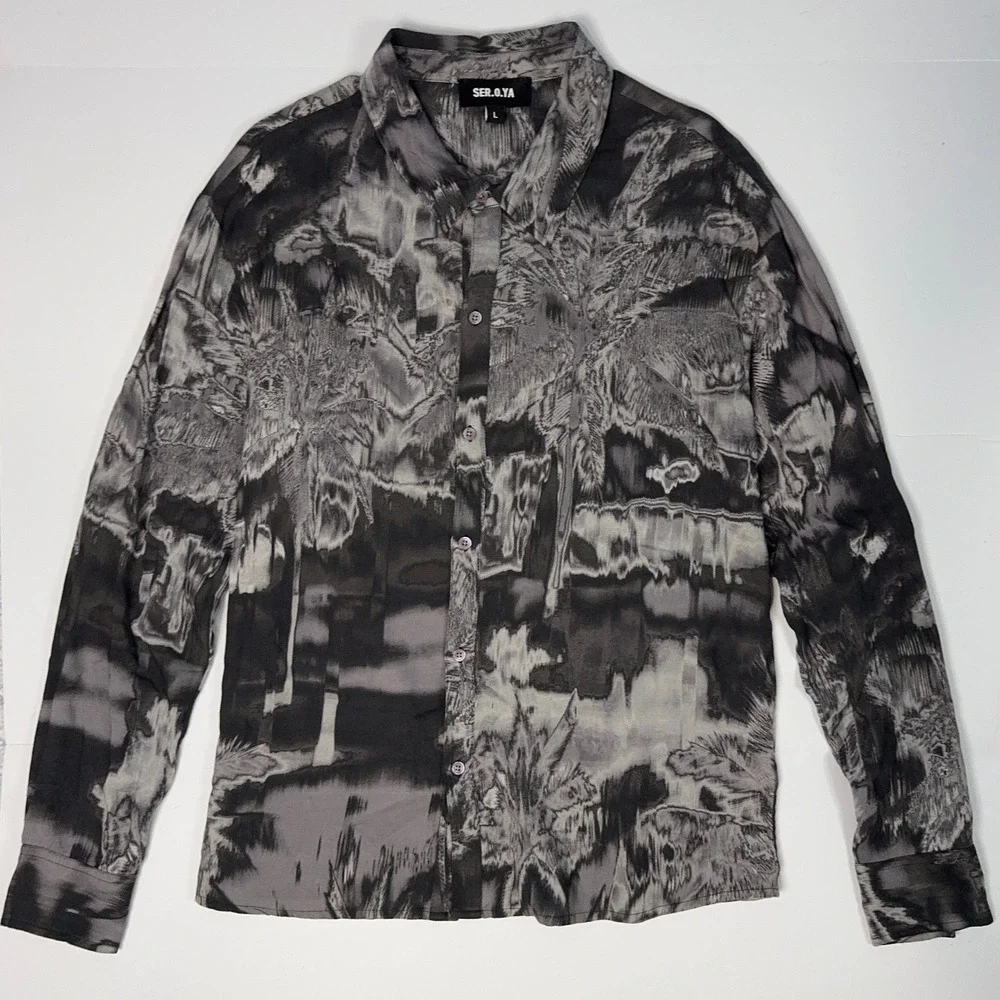 Designer SER.O.YA‎ Marcus Denim Shirt Mens Size L Long Sleeve Button Up Black